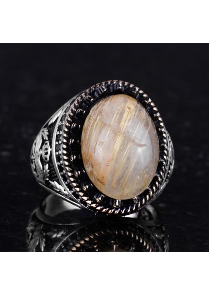 Doğal Taş Yüzük - El Yapımı Şahin Yüzük - 925 Ayar Gümüş Rutilated Kuvars Yüzük indirimleri