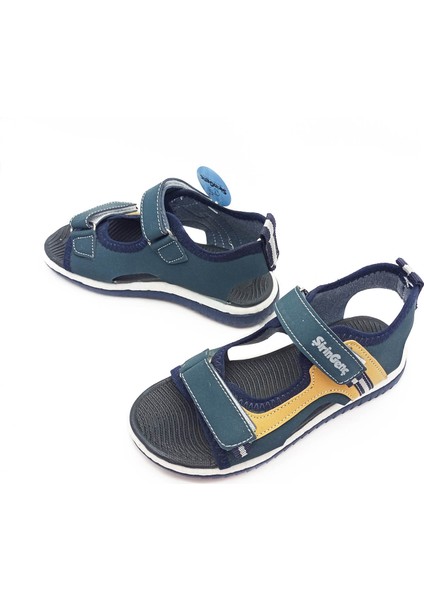 Şirin Genç Ortopedik Taban Bordo-Sarı Renk Cırtlı Erkek Çocuk Sandalet