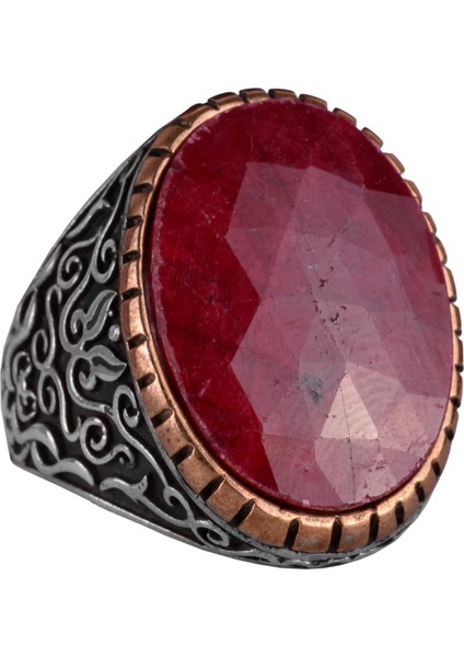 Doğal Yakut Taşlı Yüzük, 925 Ayar Katı Gümüş Yüzük Erkekler Için, Büyük Yüzük