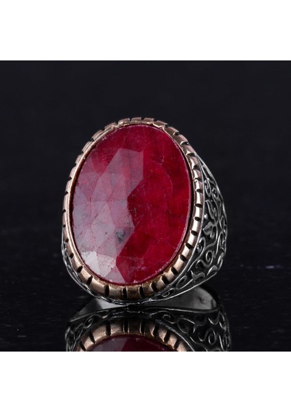 Doğal Yakut Taşlı Yüzük, 925 Ayar Katı Gümüş Yüzük Erkekler Için, Büyük Yüzük fırsatları