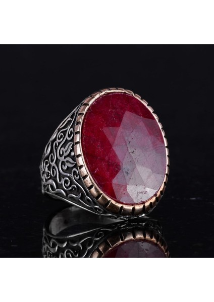 Doğal Yakut Taşlı Yüzük, 925 Ayar Katı Gümüş Yüzük Erkekler Için, Büyük Yüzük indirimleri