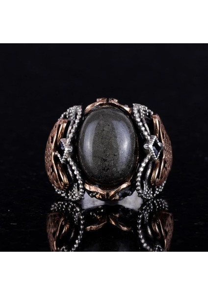 Doğal Pirit Taşlı Yüzük, 925 Ayar Katı Gümüş Erkek Yüzük, Refah Manifestasyonu Tasarımı fiyatları