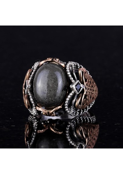 Doğal Pirit Taşlı Yüzük, 925 Ayar Katı Gümüş Erkek Yüzük, Refah Manifestasyonu Tasarımı modelleri