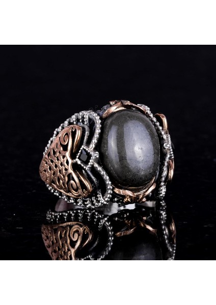 Doğal Pirit Taşlı Yüzük, 925 Ayar Katı Gümüş Erkek Yüzük, Refah Manifestasyonu Tasarımı fırsatları