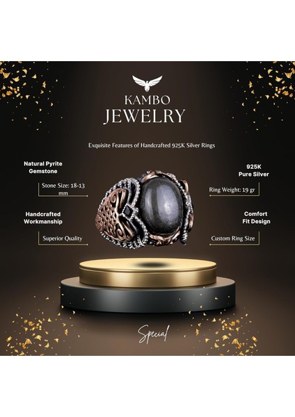 Doğal Pirit Taşlı Yüzük, 925 Ayar Katı Gümüş Erkek Yüzük, Refah Manifestasyonu Tasarımı indirimleri
