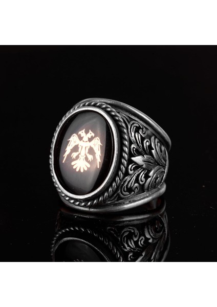 Iki Başlı Kartal Yüzüğü, 925 Ayar Gümüş Yüzük, Erkek Yüzüğü, El Yapımı Yüzük, Kartal Yüzüğü indirimleri