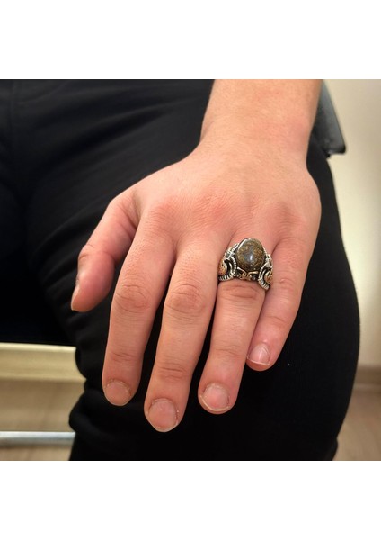 El Yapımı Doğal Bronzit Taş Yüzük, 925 Ayar Katı Gümüş Erkek Yüzüğü modelleri