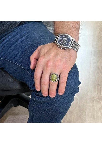 El Yapımı 925K Katı Sterlin Gümüş Erkek Yüzük, Doğal Unakite Taşı Yüzük, Sanatsal Tasarım modelleri
