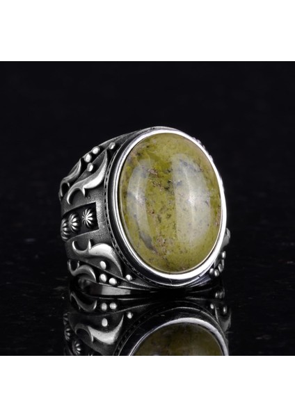 El Yapımı 925K Katı Sterlin Gümüş Erkek Yüzük, Doğal Unakite Taşı Yüzük, Sanatsal Tasarım indirimleri