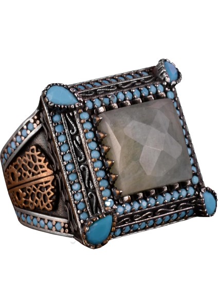 Akvamarin Taşlı Gümüş Yüzük, 925 Ayar Gümüş Erkek Yüzük, Akvamarin Taşlı Yüzük