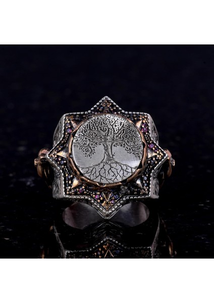 Ağaç Hayatı Gümüş Erkek Yüzük, 925 Ayar Gümüş Yüzük, El Yapımı Yggdrasil Ağaç Hayatı Yüzüğü fiyatları