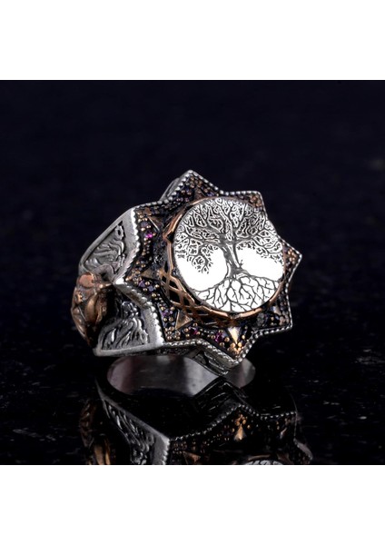 Ağaç Hayatı Gümüş Erkek Yüzük, 925 Ayar Gümüş Yüzük, El Yapımı Yggdrasil Ağaç Hayatı Yüzüğü fırsatları