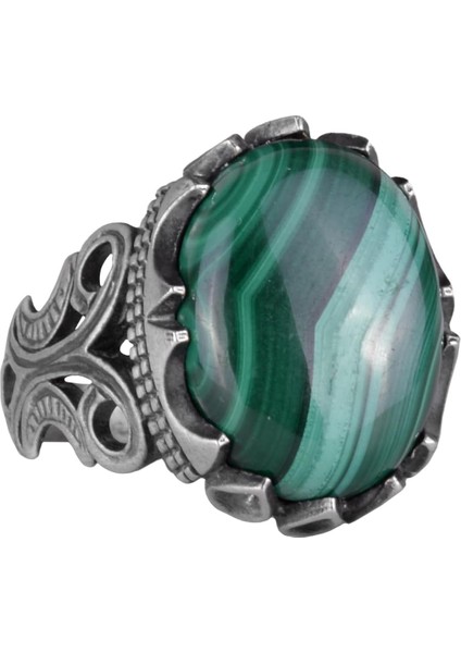 925 Ayar Saf Gümüş Erkek Yüzük - Doğal Taş Seçenekleri ile El Yapımı Tasarım (Malakit)