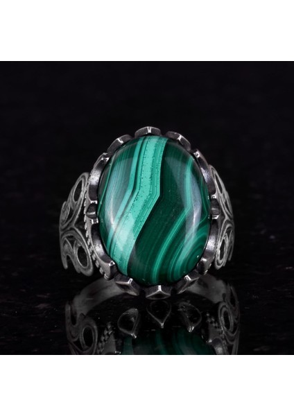 925 Ayar Saf Gümüş Erkek Yüzük - Doğal Taş Seçenekleri ile El Yapımı Tasarım (Malakit) fırsatları