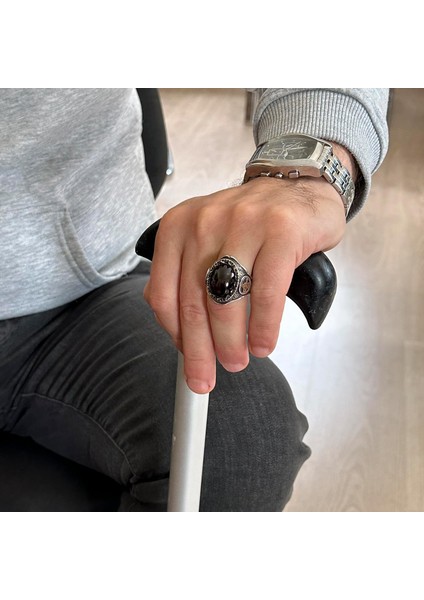 925 Ayar Katı Gümüş Erkek Yüzük Doğal Taşlarla - El Yapımı Şıklık (Granat Taşı) modelleri