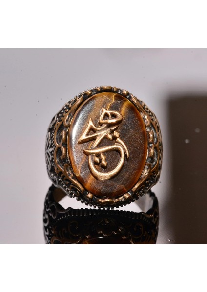 Doğal Kaplan Gözü Taşlı Yüzük - 925 Ayar Gümüş Yüzük - Erkeğe Özel Yüzük fiyatları