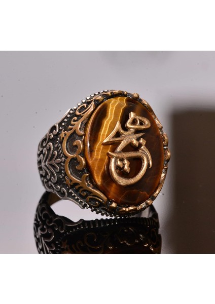 Doğal Kaplan Gözü Taşlı Yüzük - 925 Ayar Gümüş Yüzük - Erkeğe Özel Yüzük modelleri