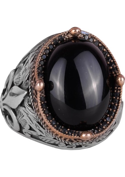 925 Ayar Gümüş El Yapımı Erkek Yüzük - Çeşitli Doğal Taşlarla Mevcut (Oniks)