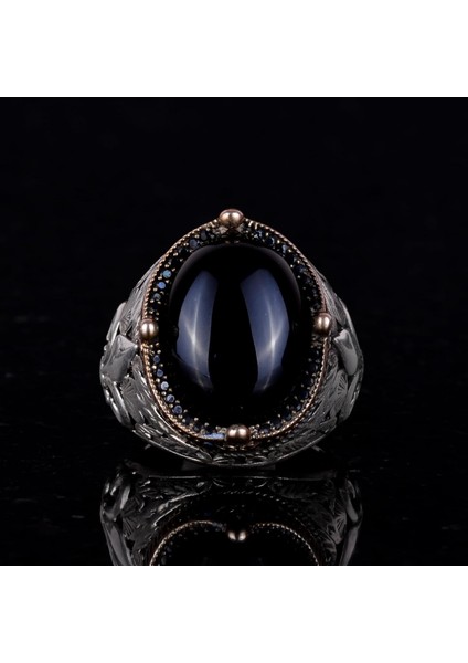 925 Ayar Gümüş El Yapımı Erkek Yüzük - Çeşitli Doğal Taşlarla Mevcut (Oniks) fiyatları