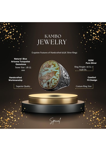 Doğal Turkuaz Taş Yüzük - Büyük Erkek Yüzüğü - 925 Ayar Gümüş Yüzük fiyatları