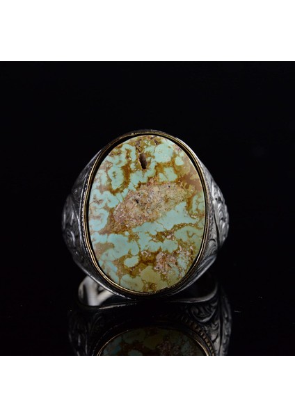 Doğal Turkuaz Taş Yüzük - Büyük Erkek Yüzüğü - 925 Ayar Gümüş Yüzük modelleri