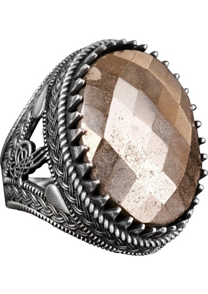 925 Ayar Gümüş Yüzük, Erkek Yüzüğü, Doğal Pirita Taşı Yüzük, El Yapımı Yüzük