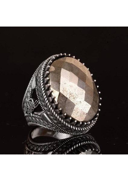 925 Ayar Gümüş Yüzük, Erkek Yüzüğü, Doğal Pirita Taşı Yüzük, El Yapımı Yüzük fırsatları