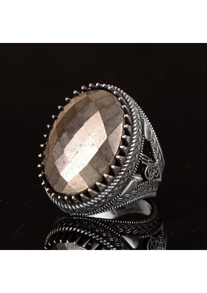925 Ayar Gümüş Yüzük, Erkek Yüzüğü, Doğal Pirita Taşı Yüzük, El Yapımı Yüzük indirimleri