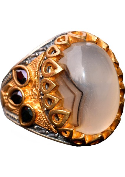 Erkekler Için Gümüş Yüzük - Doğal Yemen Akik Taşı