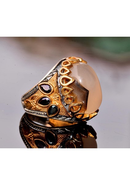 Erkekler Için Gümüş Yüzük - Doğal Yemen Akik Taşı indirimleri