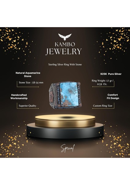 Doğal Arizona Turkuaz Taş Yüzük - 925 Ayar Gümüş Islami Yüzük - El Yapımı Vintage Tasarım fiyatları