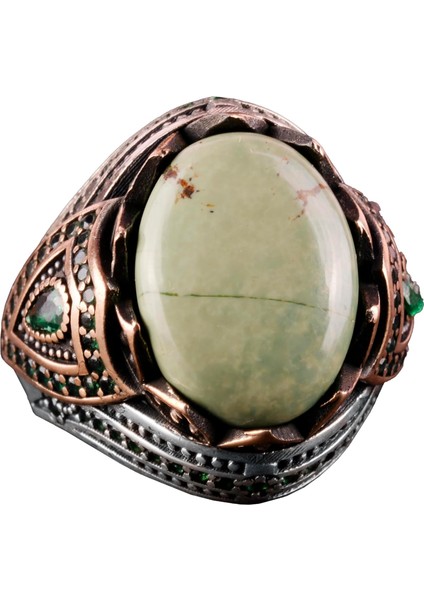 Doğal Arizona Turkuaz Taş Yüzük - 925K Gümüş Erkek Yüzük (Stil-2)