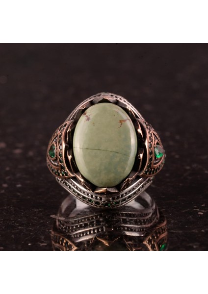 Doğal Arizona Turkuaz Taş Yüzük - 925K Gümüş Erkek Yüzük (Stil-2) fiyatları