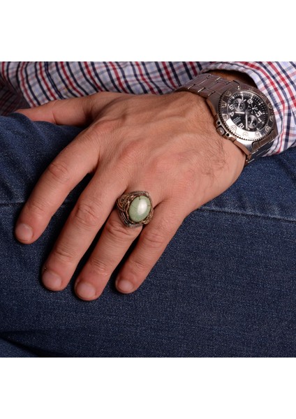 Doğal Arizona Turkuaz Taş Yüzük - 925K Gümüş Erkek Yüzük (Stil-2) modelleri