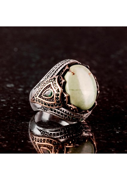 Doğal Arizona Turkuaz Taş Yüzük - 925K Gümüş Erkek Yüzük (Stil-2) fırsatları