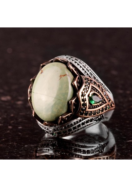 Doğal Arizona Turkuaz Taş Yüzük - 925K Gümüş Erkek Yüzük (Stil-2) indirimleri