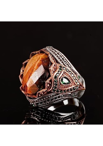 Doğal Taş El Yapımı Yüzük - 925 Ayar Gümüş Şık Yüzük (Kaplan Gözü) modelleri