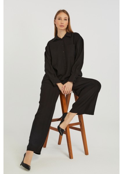 Kadın Siyah Casual Oversize/geniş Kalıp Gömlek