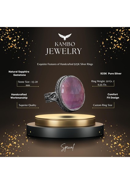 Doğal Pembe Safir Taşlı El Yapımı Yüzük, Sterlin Gümüş Erkek Yüzüğü - Olgun Bireyler Için Minimalist Tasarım, Aşk ve Bilgelik Sembolü fiyatları