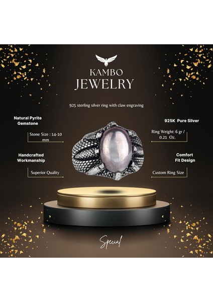 925 Ayar Gümüş Pençe Yüzük ile Doğal Pirita Taşı – El Yapımı Yüzük ile Aslan Zenginliği ve Koruma fiyatları