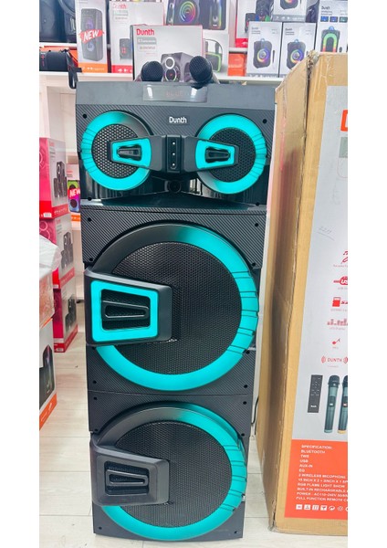 SP2211 Bluetooth,usb,aux In, X-Bass, Eq,tws, LED Rgb, 2 Wireless Mic, 15 "*2+8'' ,120W ,130X45X40 cm