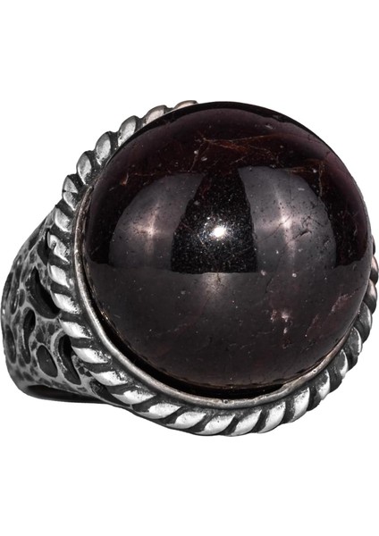 925 Ayar Gümüş Erkek Yüzük Doğal Yıldız Garnet Taşı - Nadir Işlenmemiş Garnet Kaboşon