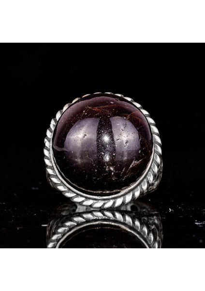 925 Ayar Gümüş Erkek Yüzük Doğal Yıldız Garnet Taşı - Nadir Işlenmemiş Garnet Kaboşon fırsatları