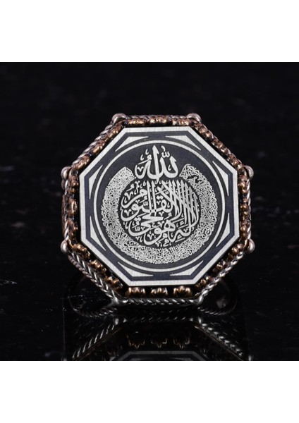 Sekizgen Tasarım - Yüzük - El Yapımı 925 Ayar Gümüş Takı (Kelimei Tevhid) fırsatları