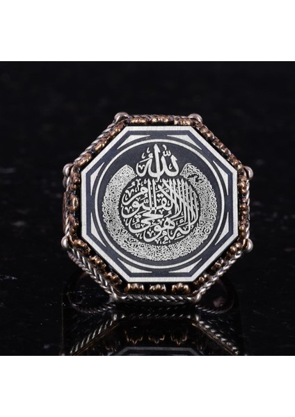 Sekizgen Tasarım - Yüzük - El Yapımı 925 Ayar Gümüş Takı (Kelimei Tevhid) indirimleri