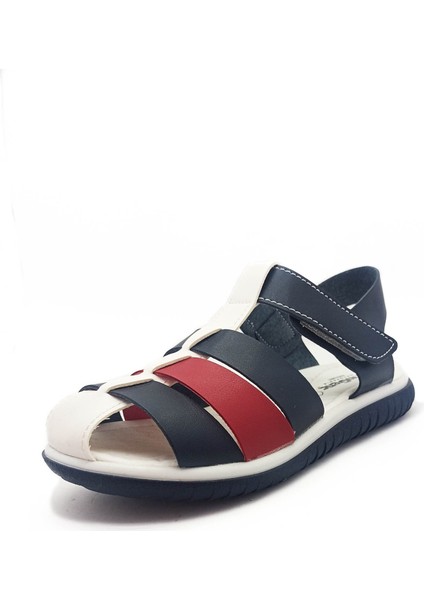 Şirin Genç Ortopedik Taban Lacivert-Beyaz Renk Kafes Model Cırtlı Erkek Çocuk Sandalet fiyatları