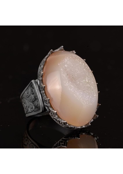 Erkekler Için 925 Ayar Gümüş Yüzük, Doğal Druzy Kuvars Taşı, Büyük Erkek Yüzük fırsatları