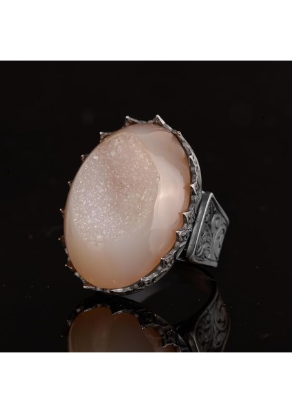 Erkekler Için 925 Ayar Gümüş Yüzük, Doğal Druzy Kuvars Taşı, Büyük Erkek Yüzük indirimleri