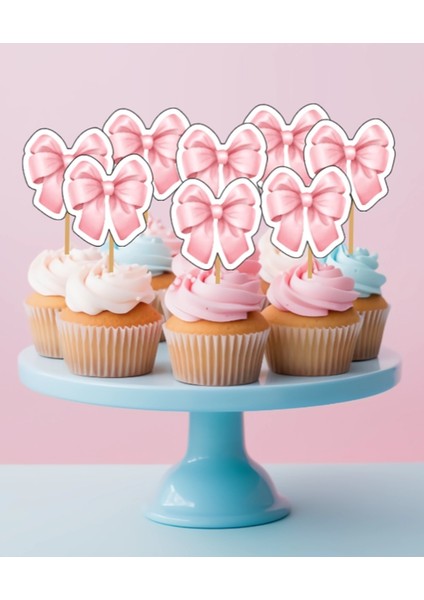 15ADET 6 cm Lik Pembe Fiyonk Kurdele Cupcake Kürdanı Pasta Kürdanı Doğum Günü Süslemeleri Parti Süslemeleri S Sofra Süsleri