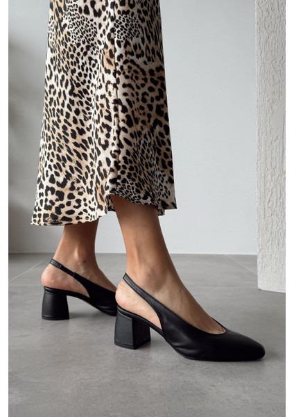 Diana Siyah Hakiki Deri Topuklu Ayakkabı